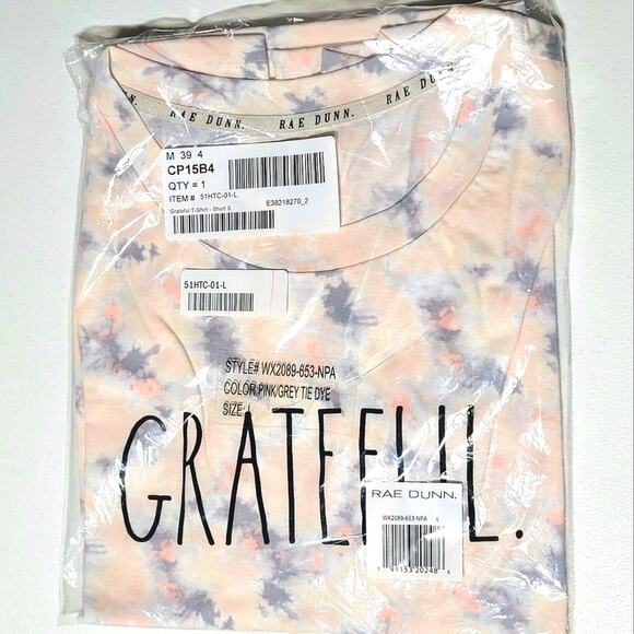 Rae Dunn Tie-dye Tee Shirt Grateful Sz Large Short Sleeve Top Peach Gray - Picture 4 of 6
